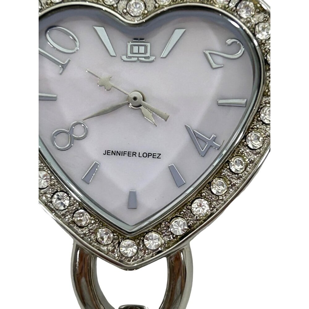 Jennifer Lopez Heart Wristwatch Vtg Lock Key Charms White Mother Of Pearl Logo